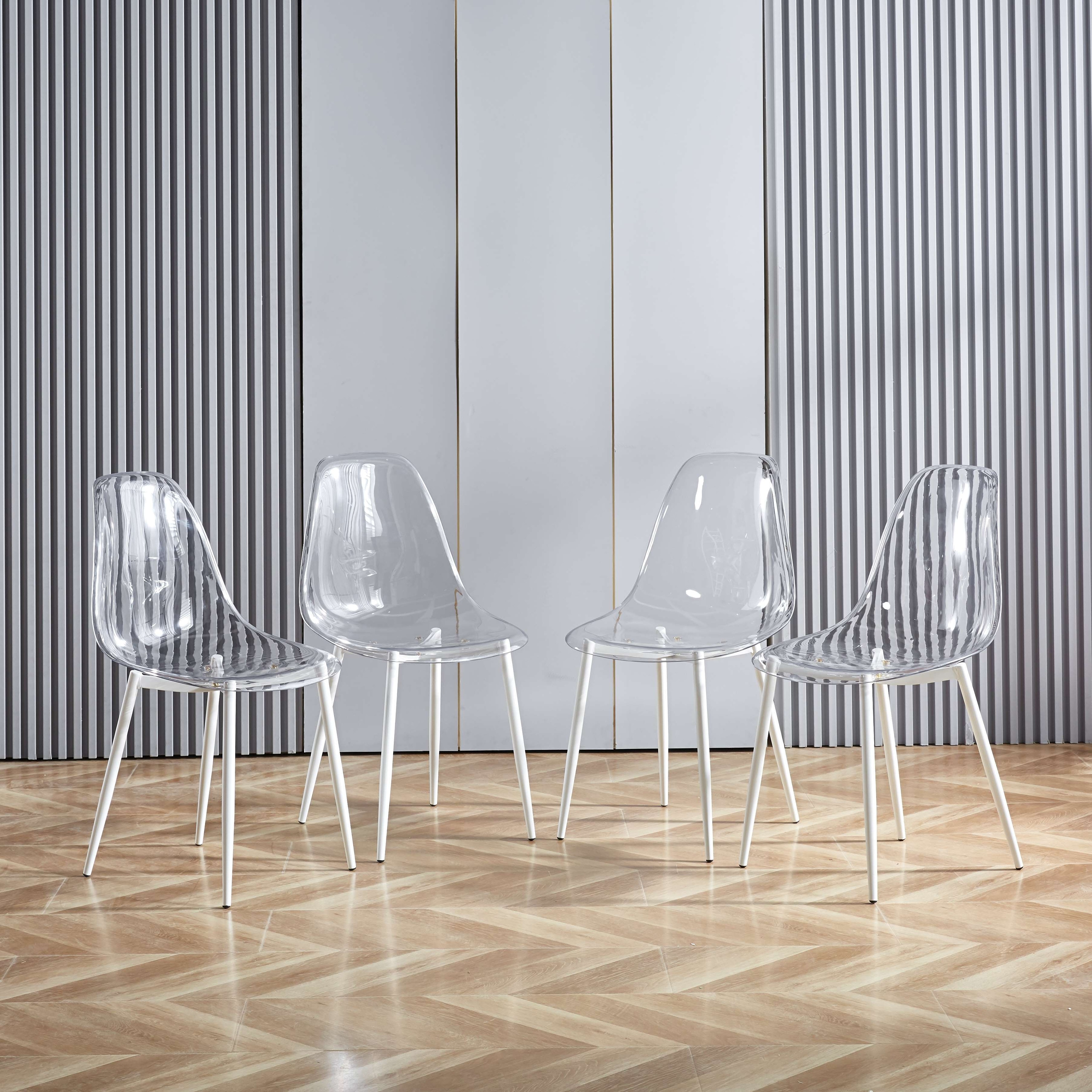 Modern Minimalist Dining Chair Set of 6 Transparent Crystal Chair Dining Room Guest Chair Lounge Chair with Metal Leg