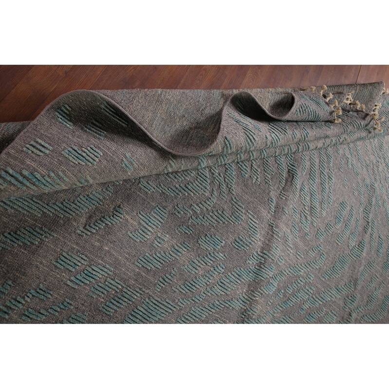 All-Over Grey Blue Moroccan Abstract Area Rug Hand-Knotted Wool Carpet - 9'0"x 12'1"