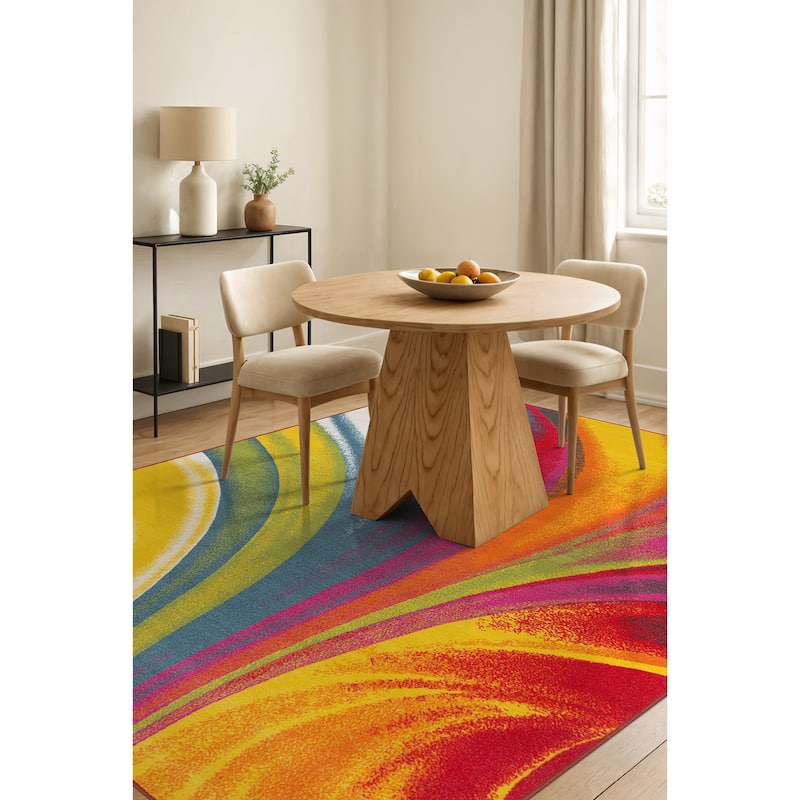 World Rug Gallery Modern Contemporary Waves Multicolored Non-slip Non-skid Area Rug