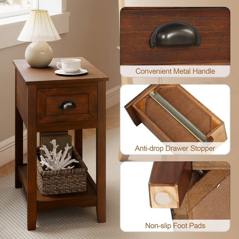 Gymax Set of 2 Contemporary Side End Table Compact Table w/ Drawer - 13'' X 22'' X 23'' (L X W X H)