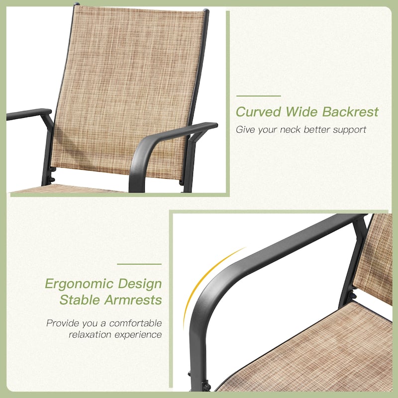 Patio Dining Set with Textilene Chairs / Swivel Rockers, Table w Adjustable Umbrella Hole