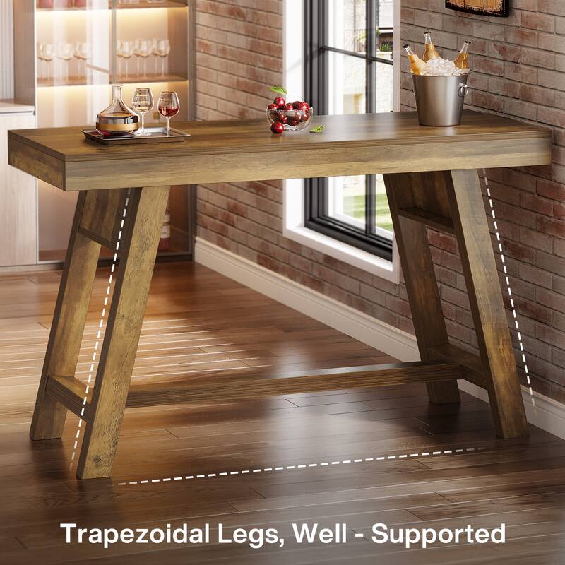 55.12-Inch Bar Table, Rectangular Home Bar Unit with Stable Trestle Legs