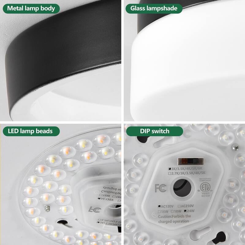 LED Flush Mount Ceiling Light Fixture, Modern Ceiling Lamp 24W 12 Inch Closet Round Surface for Bathroom Laundry Bedroom