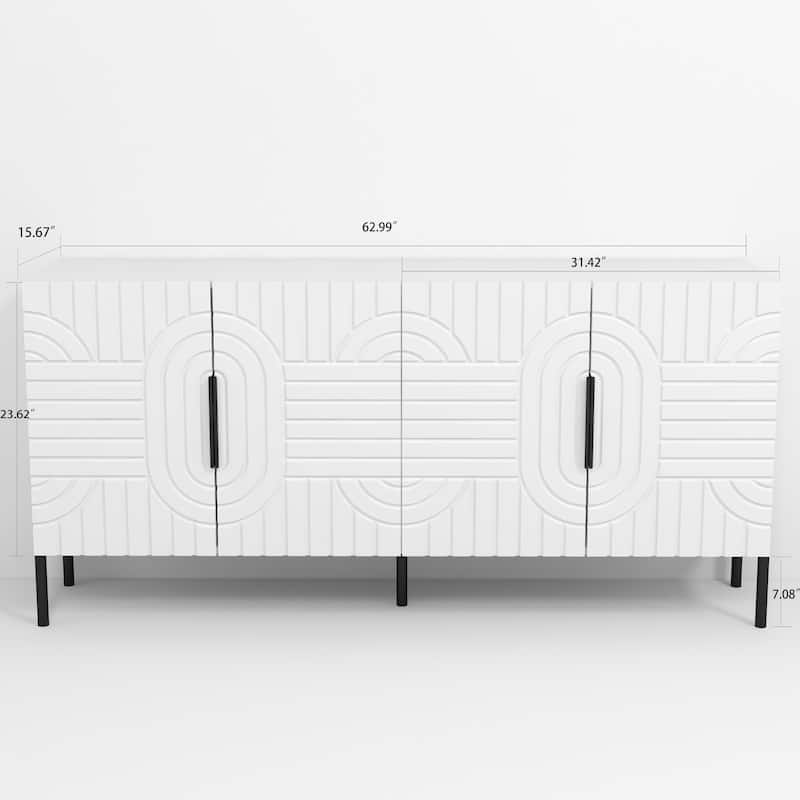 Chic Elegance 63" White European-Style Accent Buffet Sideboard Cabinet - 63" in Width