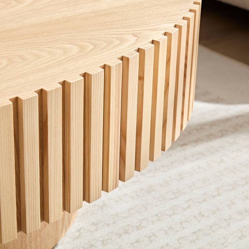 Modern Handcraft Drum Coffee Table Length 43.7 inch Round Coffee Table for Living Room,Small Coffee Table with Sturdy Pedestal