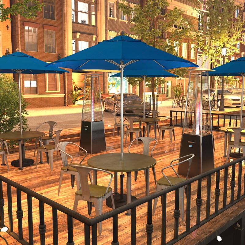 California Umbrella 7.5' Rd. Aluminum Frame, Fiberglass Rib Market Umbrella, Push Open,Anodized Silver Finish, Pacifica Fabric - Pacific Blue