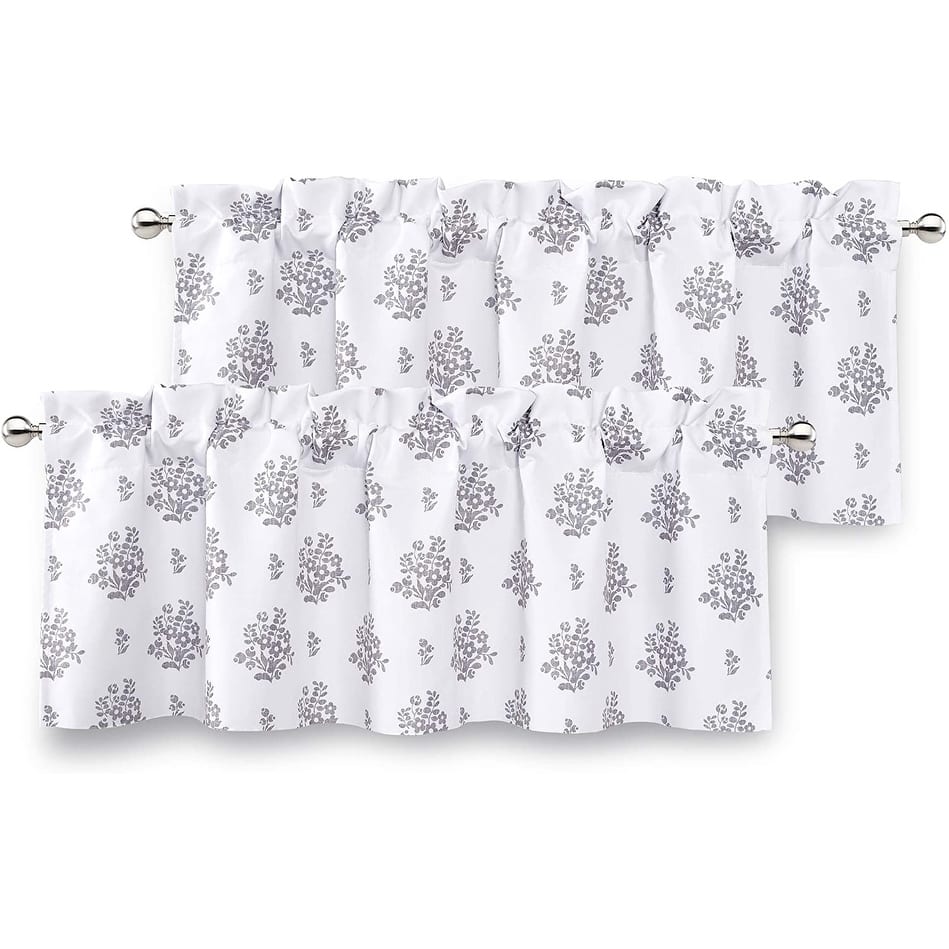 DriftAway Rina Vintage Floral Botanical Pattern Lined Rod Pocket Window Curtain Valance 2 Pack - 52" width x 18 " length 2 pack