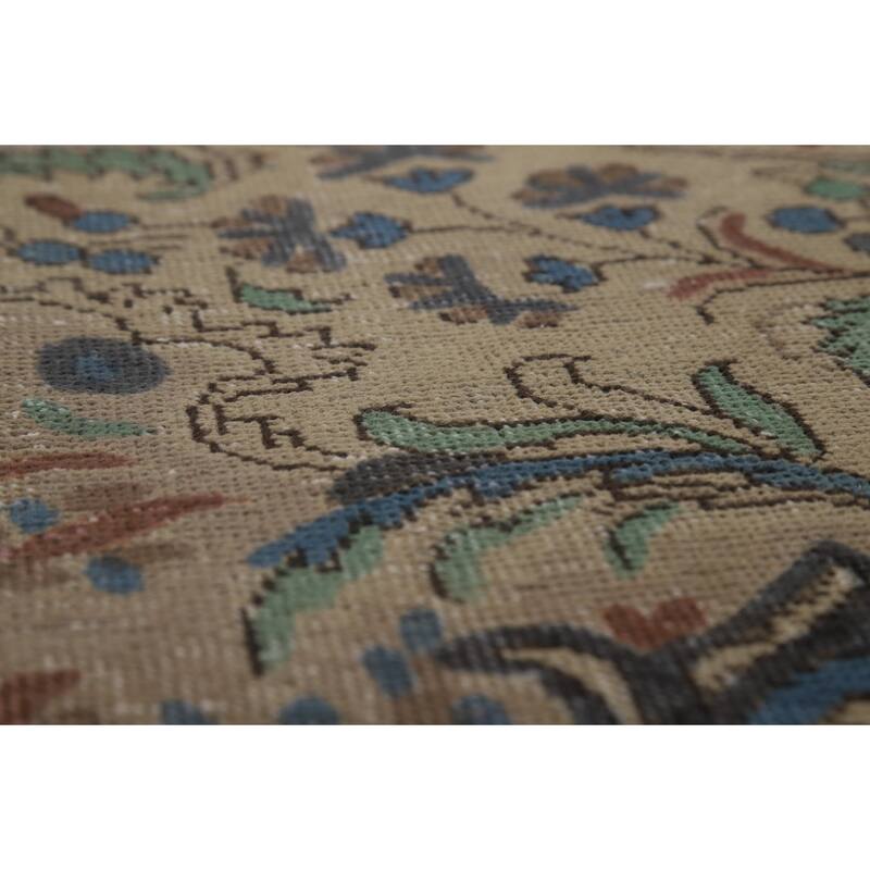Floral Medallion Tabriz Persian Area Rug Beige Handmade Wool Carpet - 9'7"x 12'9"