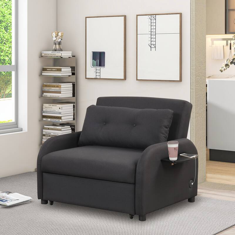 Pull Out Sofa Sleeper 3 in 1 with 2 Wing Table - Black