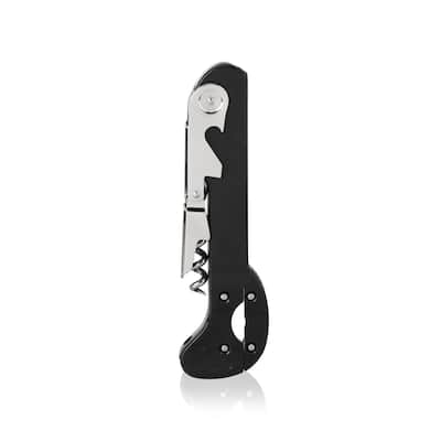 True Recoil Double Hinged Corkscrew, Classic Black Wine Key with Extendable 4 Wheel Foil Cutter