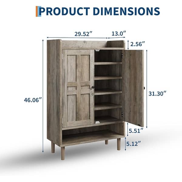 dimension image slide 2 of 4, Garvee Farmhouse Shoe Cabinet,Large Shoe Cabinet with 2 Doors & Adjustable Shelves, Anti-tip Design, 6-Tier Shoe Storage