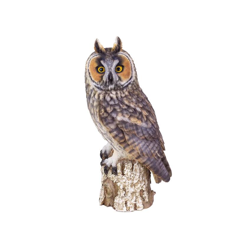 Long Eared Owl Standing on Branch Outdoor Garden Statue - 13.5"