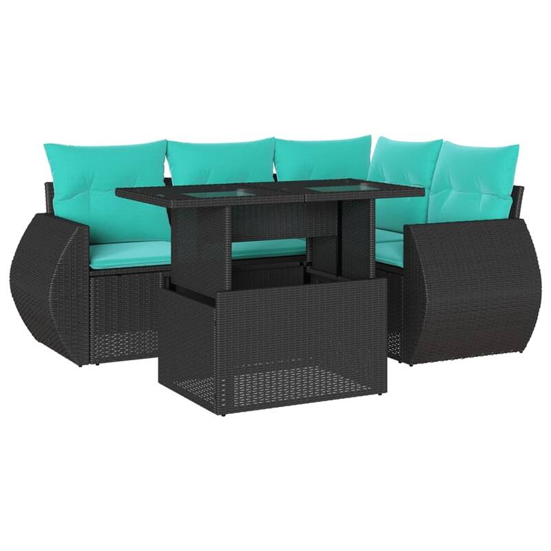 vidaXL Patio Sofa Set with Cushions and Table Outdoor 5 Piece Poly Rattan