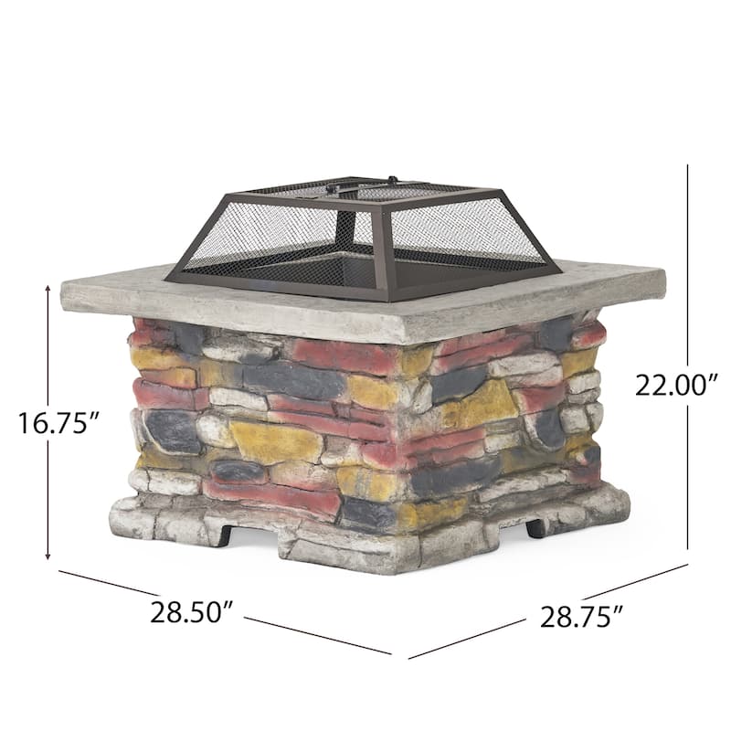 Roomfitters Outdoor Stone Finish Fire Pit with Mesh Screen, Heavy-Duty Fire Bowl, Perfect for Patio, Deck, and Garden Gatherings