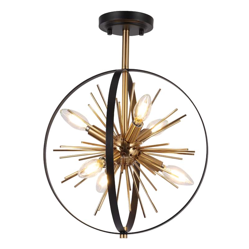 Tinka 15inch Modern Black Semi-flush Mount Ceiling Lights 6-light Sputnik Light Fixture - D 14" x H 19"