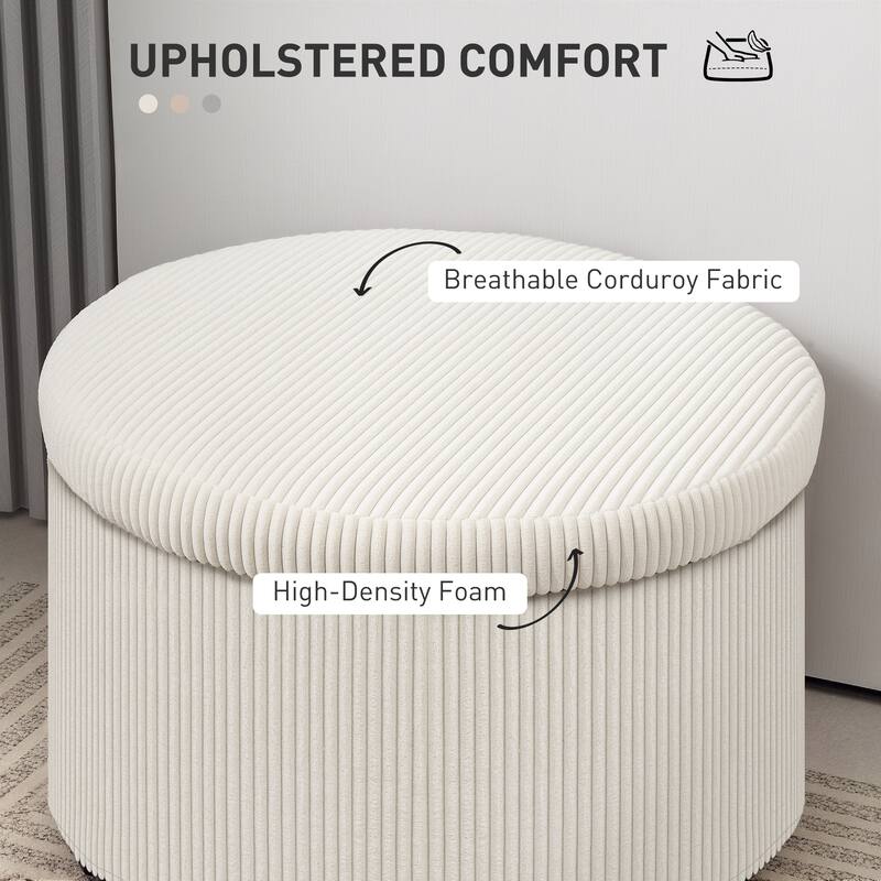 Large Corduroy Storage Ottoman with Hidden 25.6 Gal Compartment and Foam Seat Steel Frame