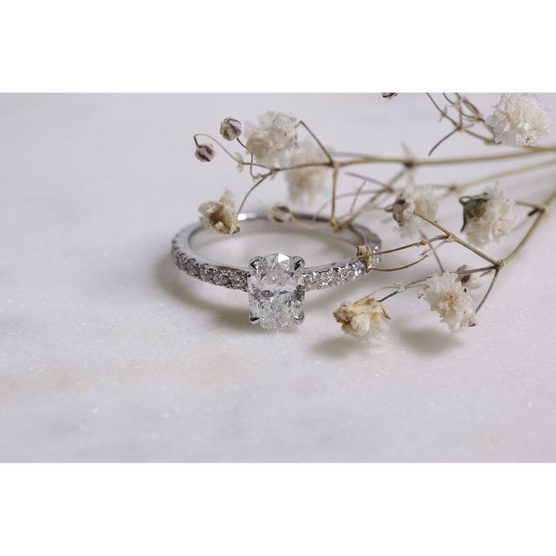 Kobelli 1.48 Carats Oval Natural Diamond 14k Solid White Gold Near Eternity Low-set Nina Engagement Ring