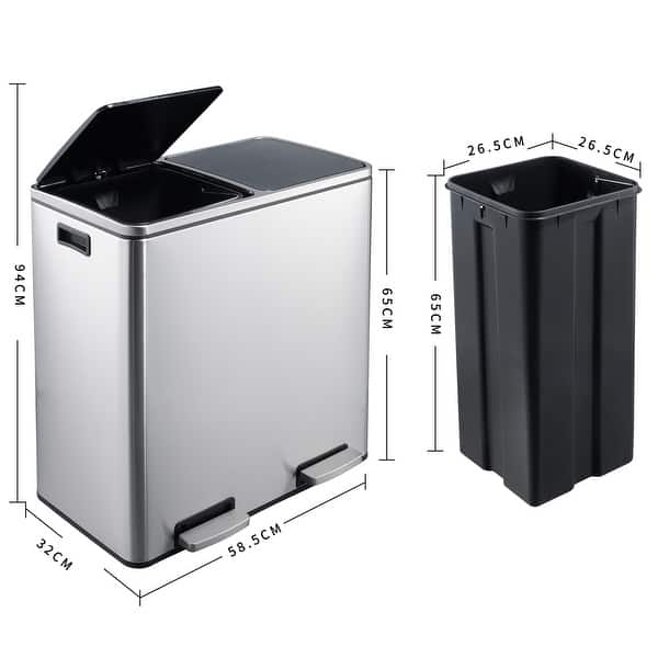 30 Liter/8 Gallon Trash Can Rectangular Dual Compartment Kitchen