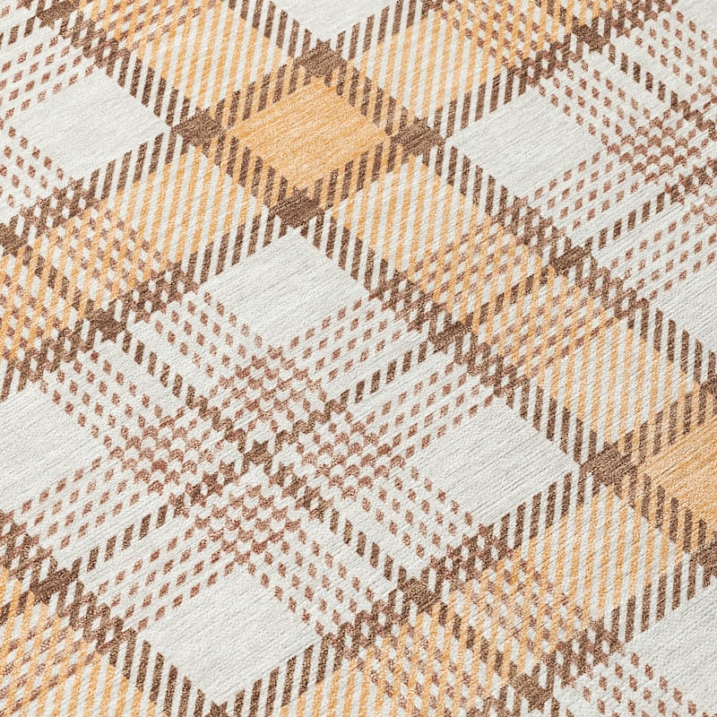 Machine Washable Indoor/ Outdoor Casual Plaid Chantille Rug