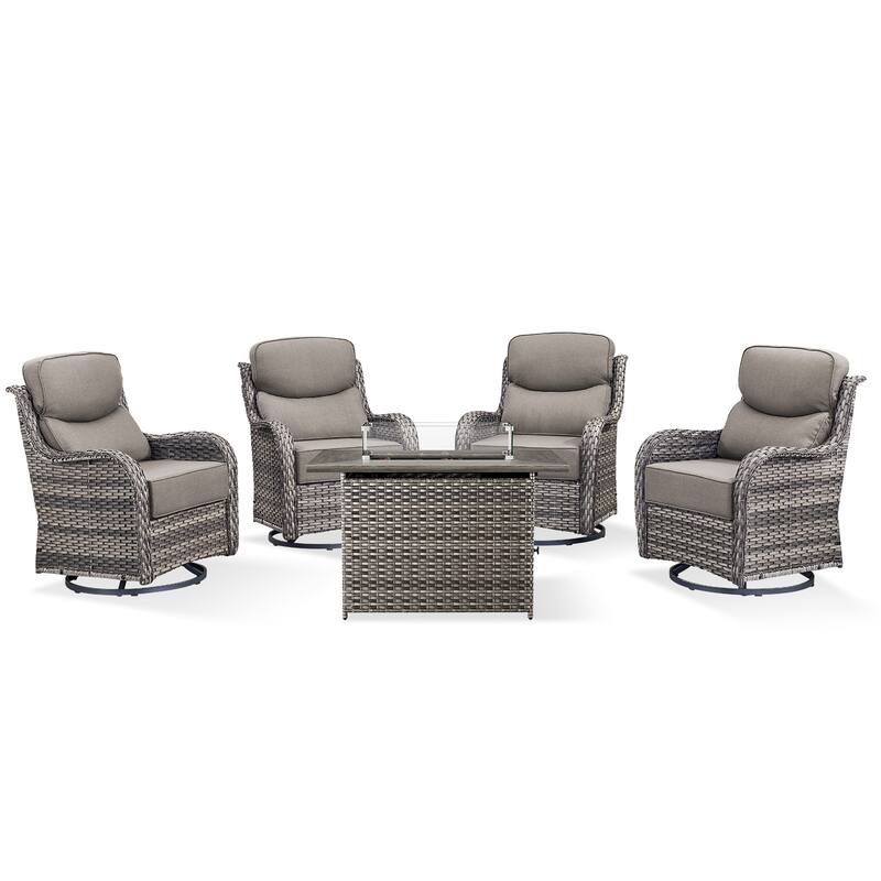 Pocassy 5 Pieces Outdoor 6 Inch Swivel Chair with Fire Pit Table