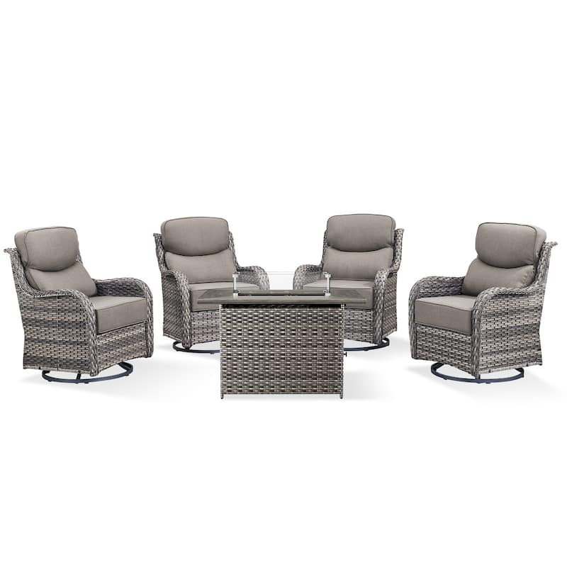 Pocassy Outdoor 6 Inch Sofa Swivel Chairs with Fire Pit Table Set