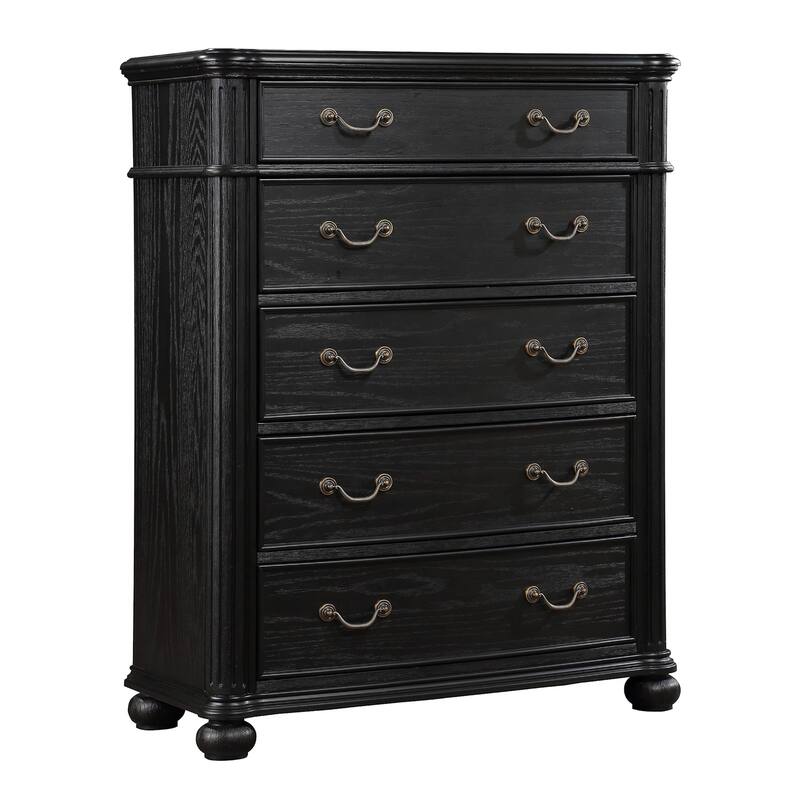 Berry 49 Inch Tall Dresser Chest, Wood, Metal Handles, 5 Drawers, Black