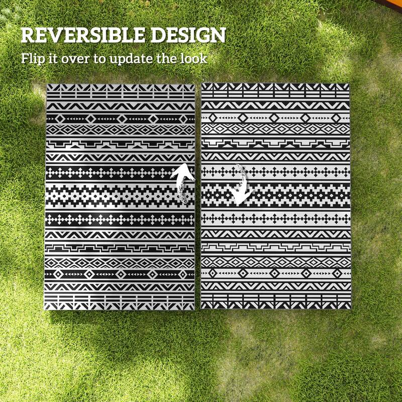 Reversible Outdoor Rug with Carry Bag Foldable Picnic Blanket for Camping, RV Trips, Beach, and Backyard Use