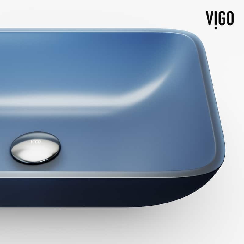 VIGO Sottile 18"L x 13"W x 4"H Glass Rectangular Vessel Bathroom Sink in Royal Blue