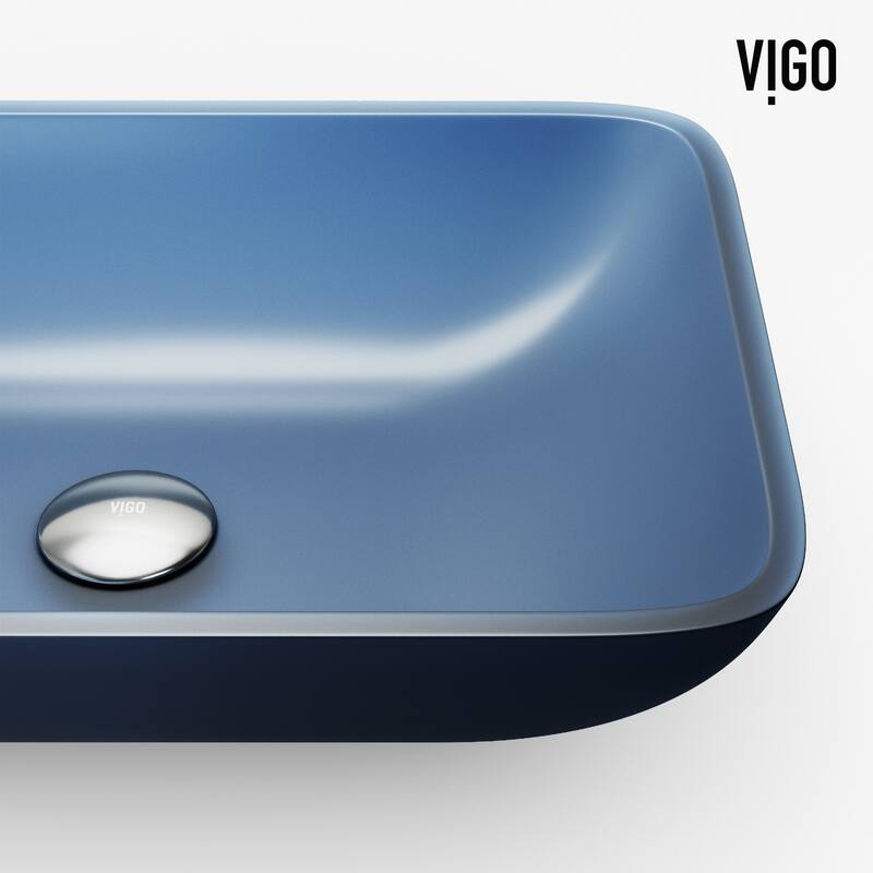 VIGO Sottile 18"L x 13"W x 4"H Glass Rectangular Vessel Bathroom Sink in Royal Blue
