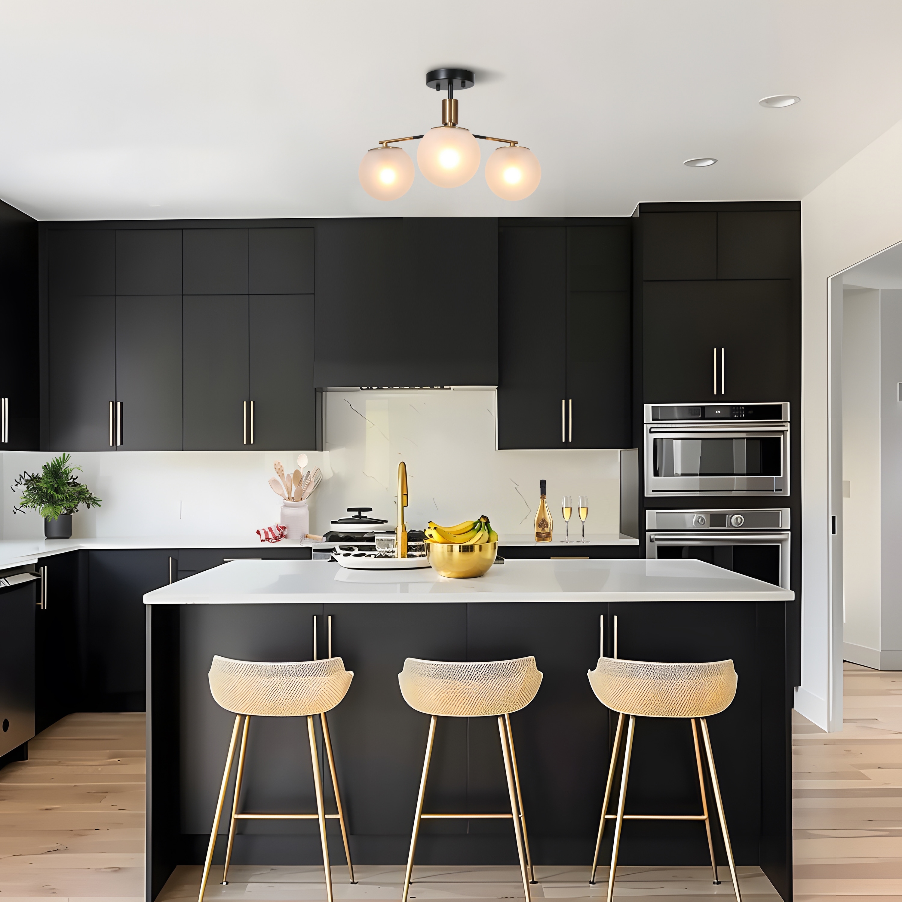 Modern 3-Light Frosted Glass Semi-flush Mount Chandelier Ceiling