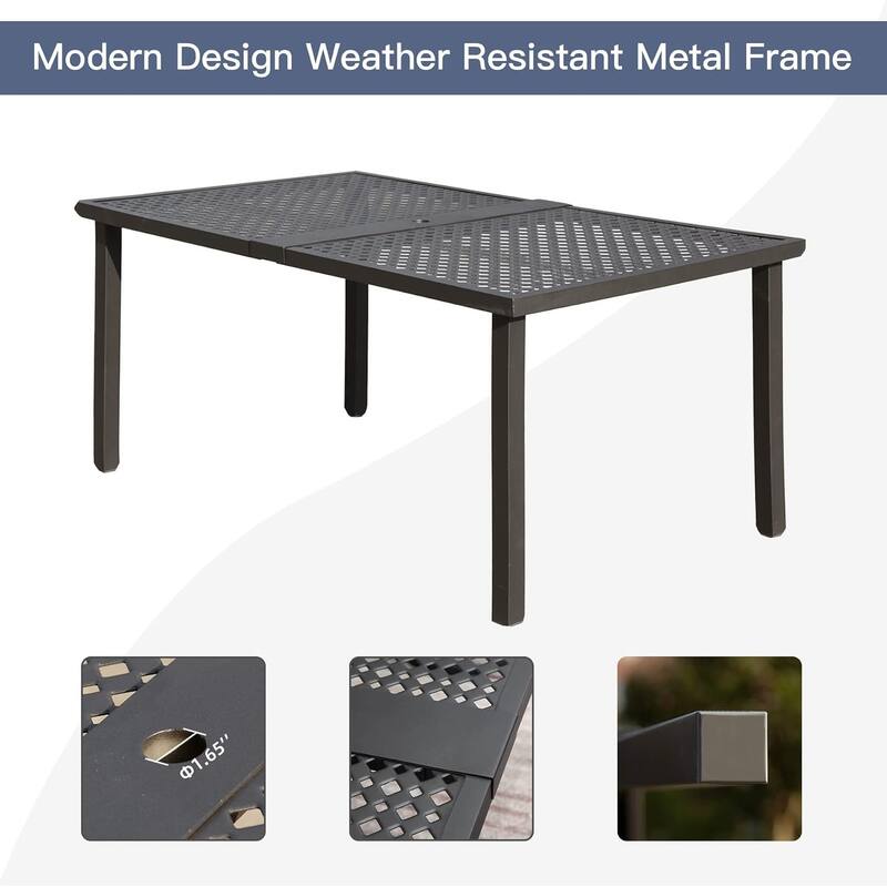Outdoor 7 pcs Patio Dining Set, Metal Dining Table, Swivel and Dining Chairs Conversation Set with Removable Navy Blue C