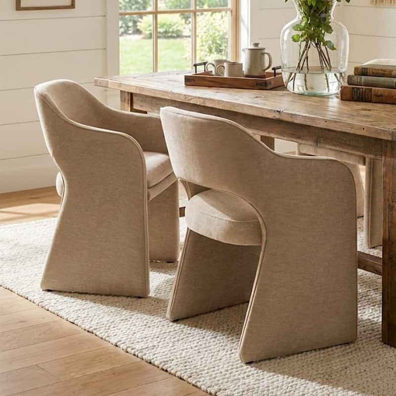 Chenille Upholstered Dining Armchair (Set of 2) - Brie