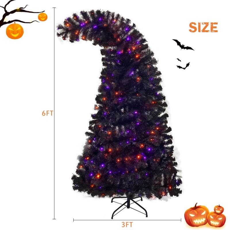 6FT Artificial Fir Bent Top Halloween Christmas Tree 300 LED Lights