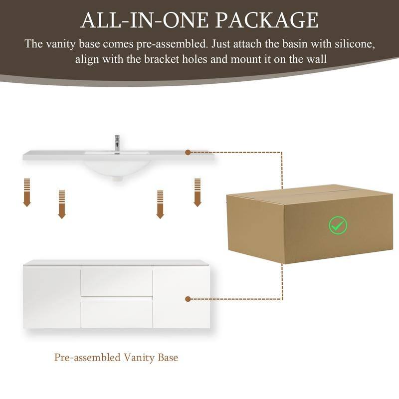 ABRUZZO 60" Floating Bathroom Vanity with Integrated Resin Top Basin 2 Cabinets 2 Soft Close Drawers Full Assembly