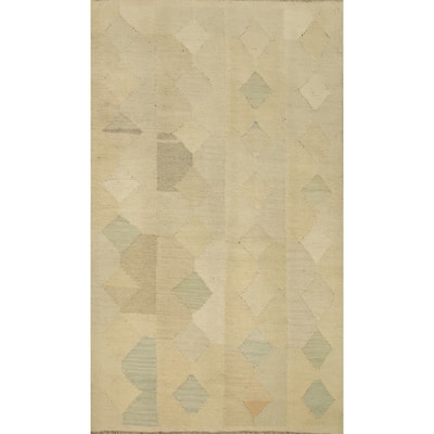 Hand Woven Oriental 100% Wool Carpet Southwestern Modern Beige & Ivories Kilim Area Rug - 4' 9'' X 2' 11''