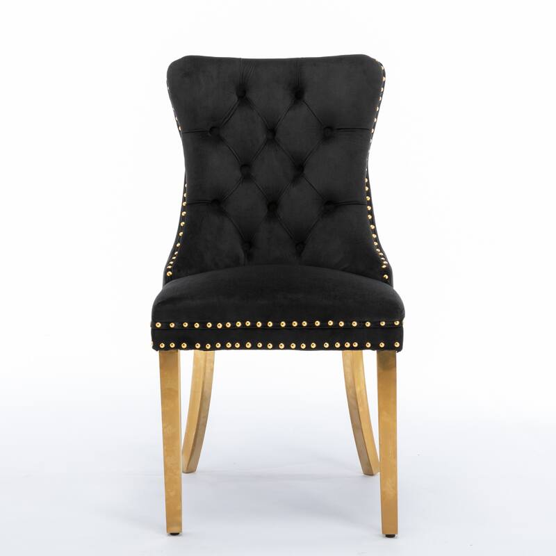 Set of 2 Contemporary High-End Tufted Upholstered Dining Chair with Nailhead & Stainless Steel Legs