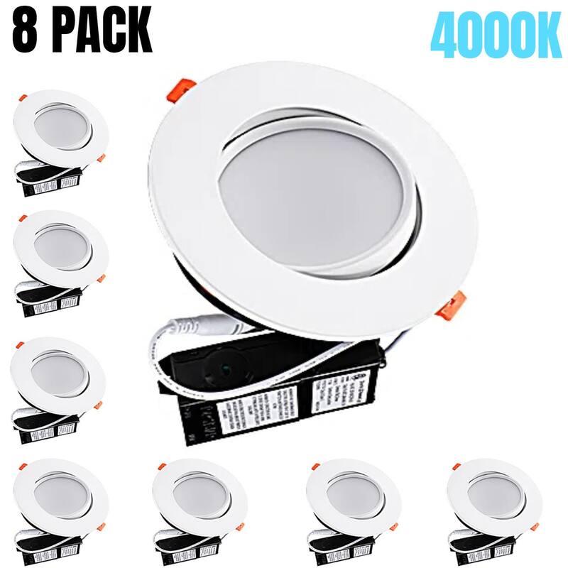 8 Pack 13.5W 6 Inch Dimmable Slim Gimbal LED Recessed Light, CRI90 - 4000K