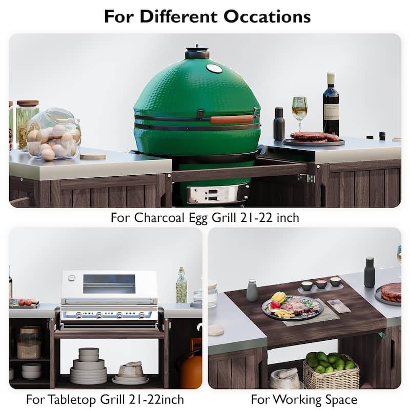 66.5" Outdoor Kitchen Island for Big Green Egg Grills, for Tabletop Grill with Stainless Steel Top, Drawer