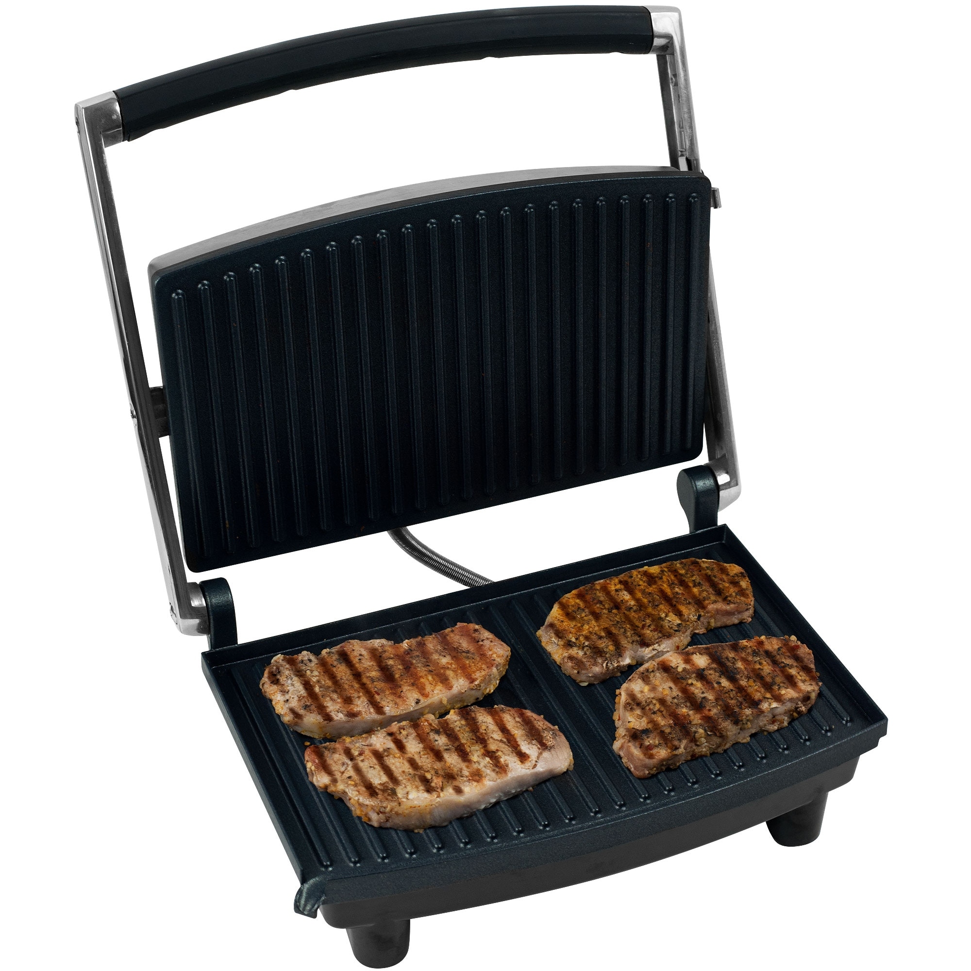 Panini Press Gourmet Grilled Cheese and Sandwich Maker by Chef Buddy Silver