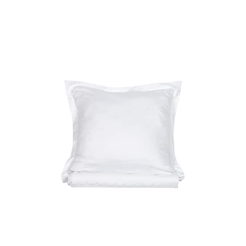 Home Sweet Home Collection 600TC Cotton Scallop Embroidery Duvet Set - 4 Color - White - King - Cal King