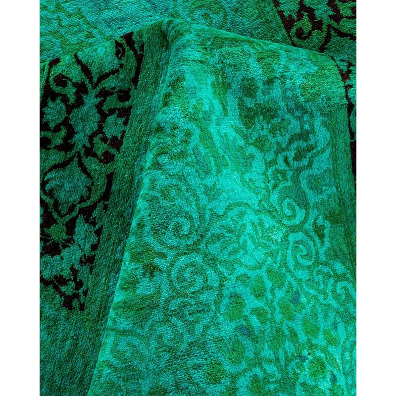 Overton Hand Knotted Wool Vintage Inspired Modern Contemporary Overdyed Green Area Rug - 9' 3" x 12' 5"