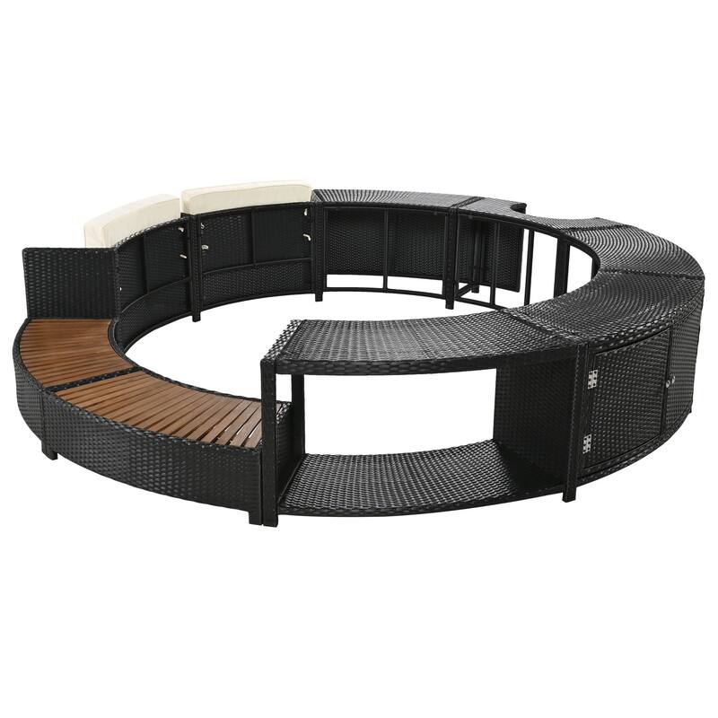 Outdoor Rattan Spa Frame Conversation Sofa Set with Storage & Bench