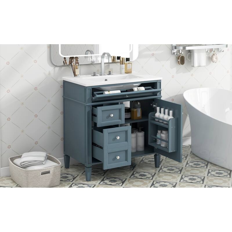 30" Bathroom Vanity Cabinet with Sink, Modern Freestanding Vanity with 2 Storage Drawers, Tip-out Drawer, and Adjustable Shelf