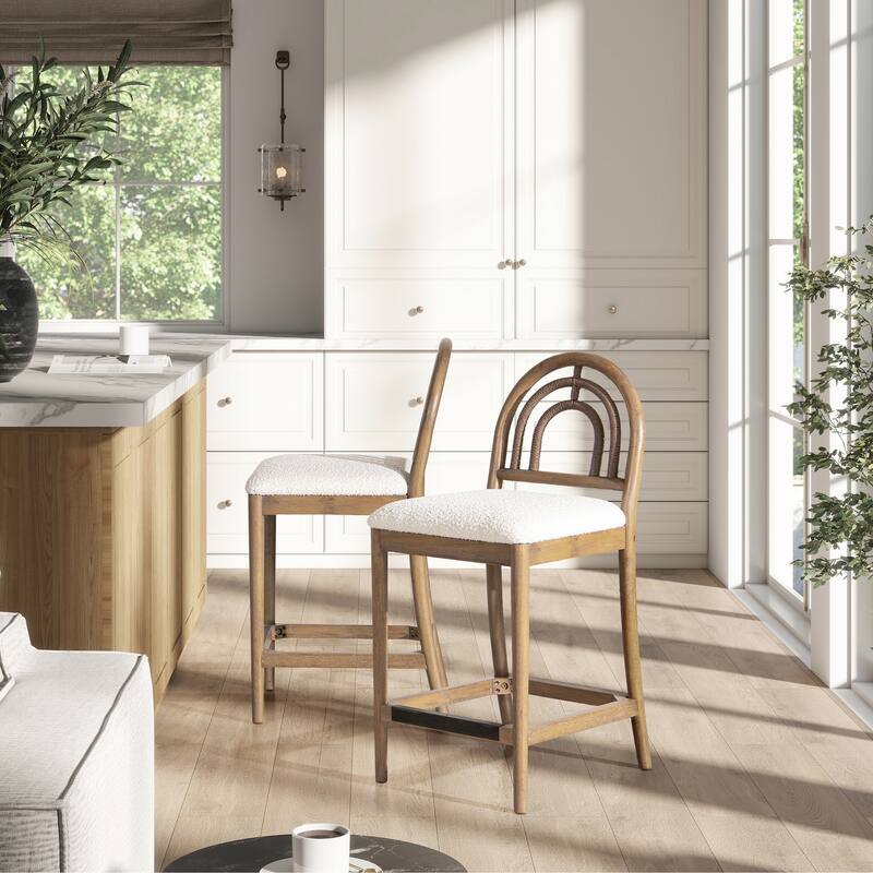 Arched Back Wood & Upholstered Counter Stool Set