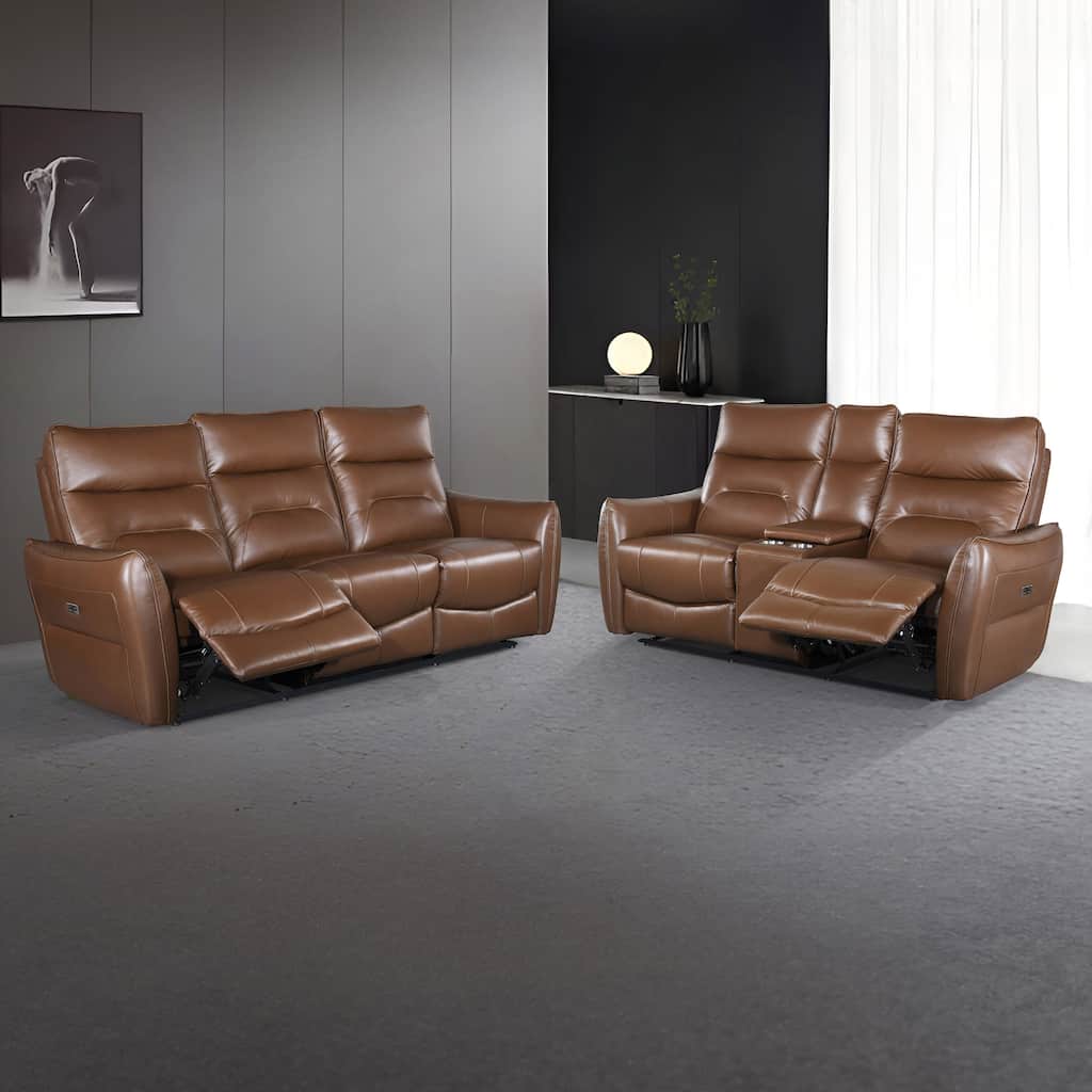 Furniture of America Gemono Modern 2-Piece Power Recline Leather Match Sofa and Loveseat Set