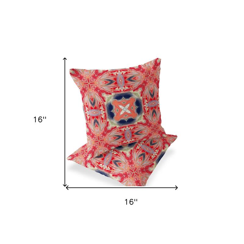 HomeRoots Set of Two 16" X 16" Green and Red Blown Seam Floral Indoor Outdoor Throw Pillow - 16.00' X '16.00' X '5.00
