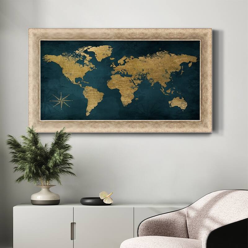 Navy Gold Map Premium Framed Canvas- Ready to Hang