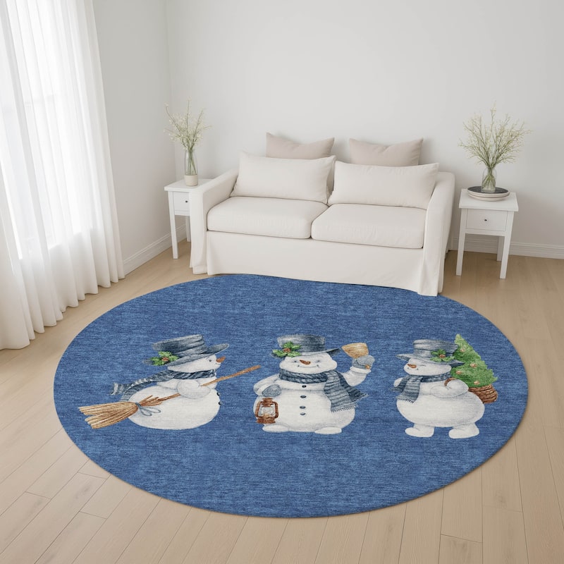 Premium Washable Super Soft Winter Holiday Snowman Mayfield Rug - Navy - 8' x 8'