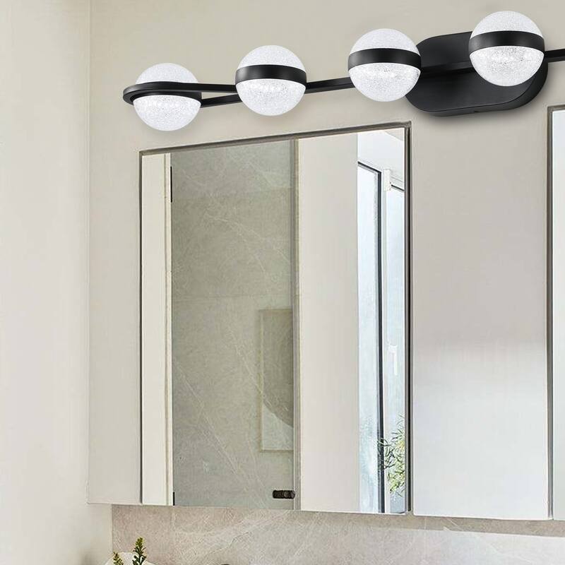 43" LED Bathroom Vanity Light with Crystal Sand Acrylic Shades, 6-Light Wall Mounted Decorative Lighting Fixture