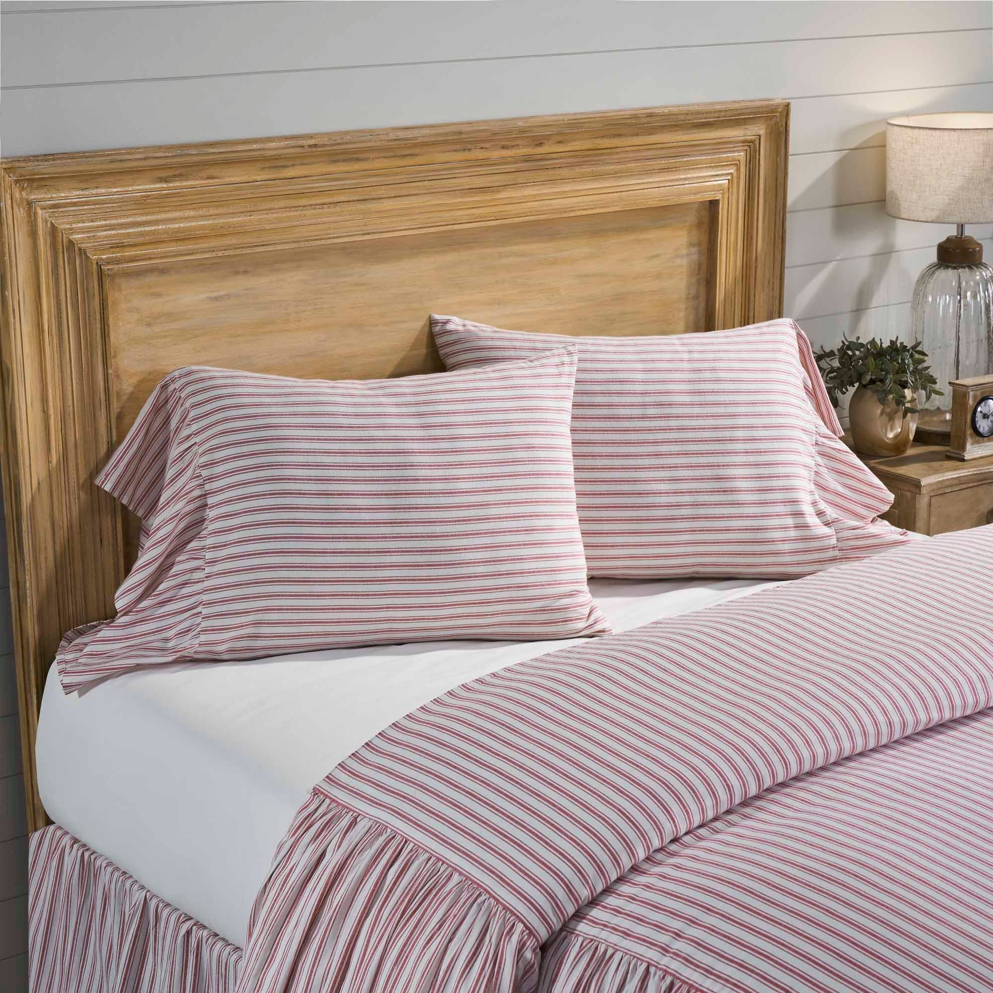 Timeless Ticking Red Ruffled Standard Sham Set of 2